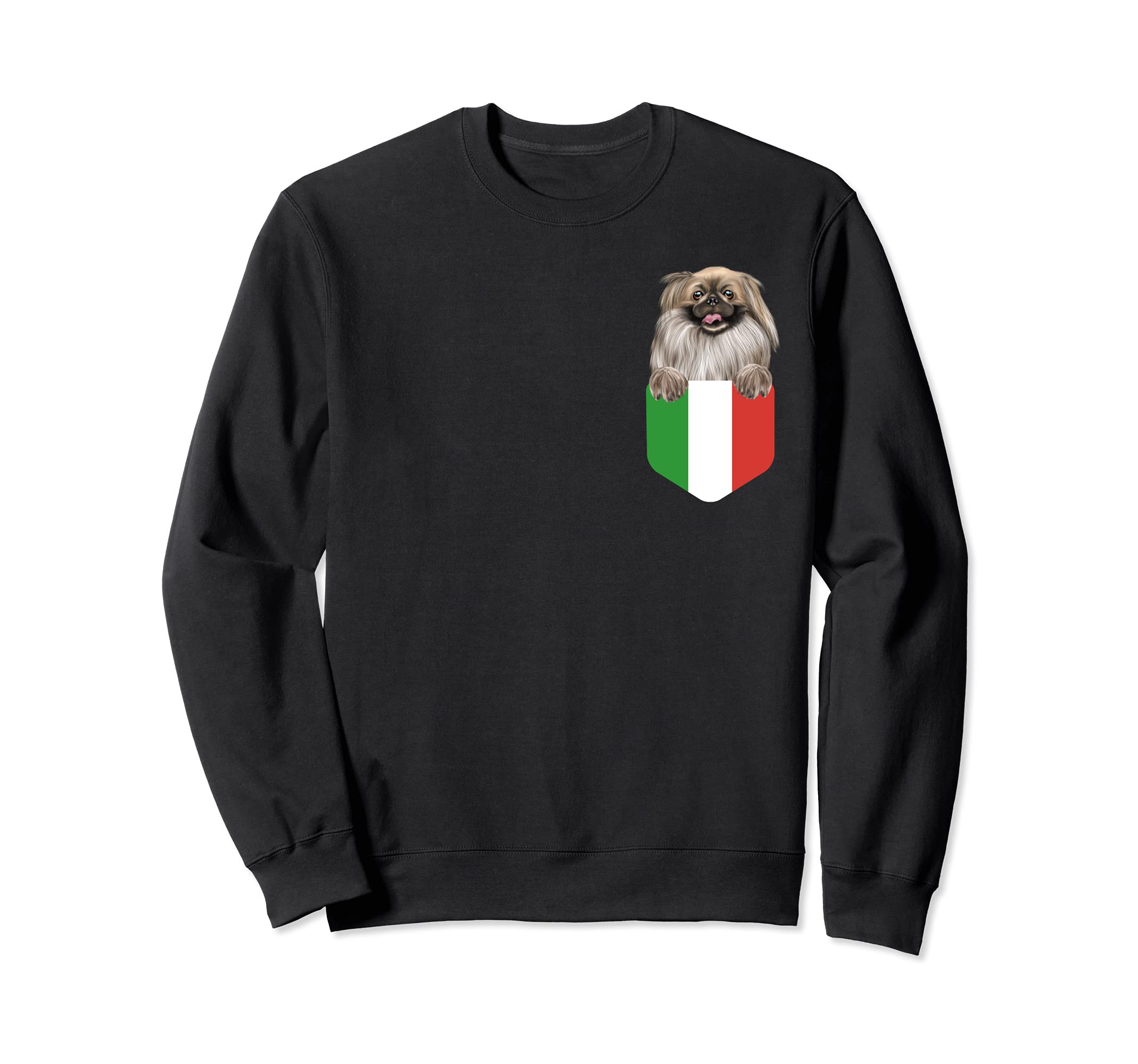 Italy Flag Pekingese Dog In Pocket Sweatshirt