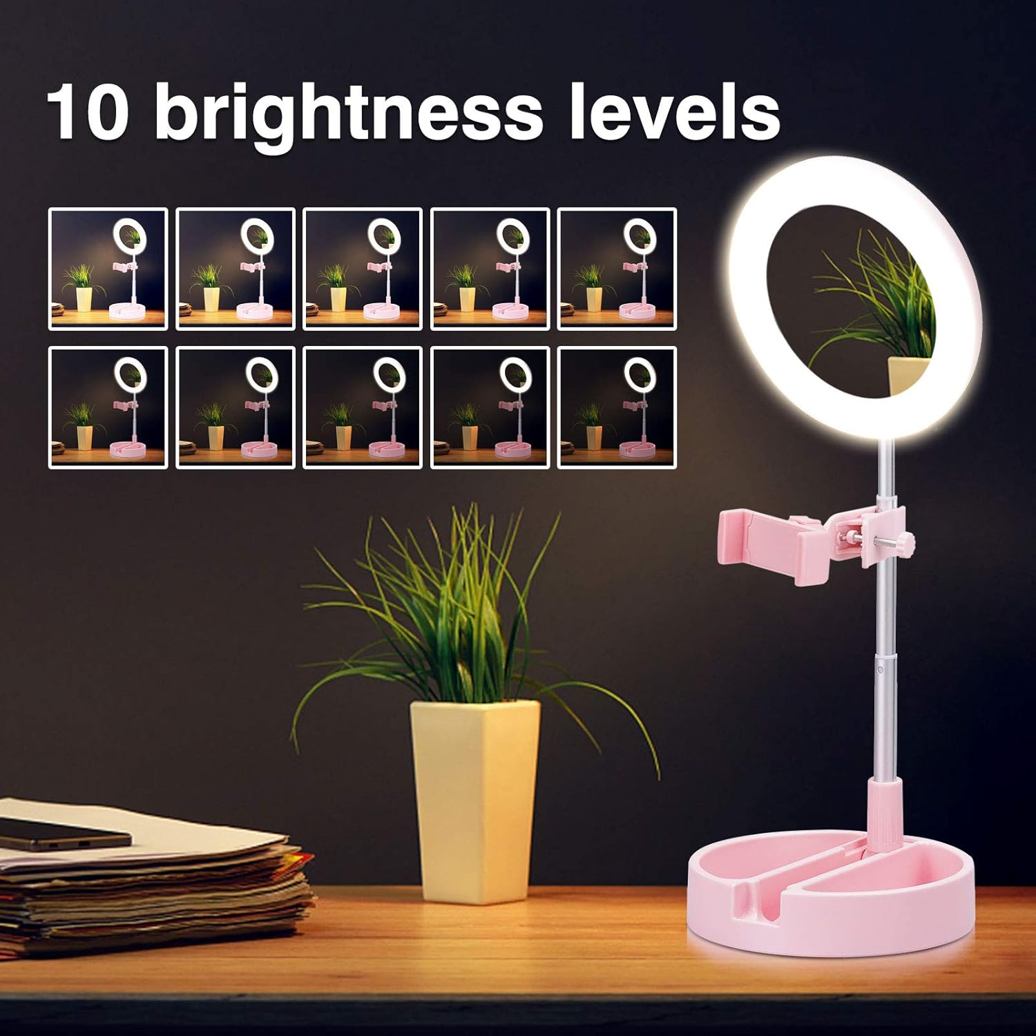 Neporal Small Desk Lamp, Height Adjustable with Flexible Head, 3 Light Modes, 10 Brightness, Pink Desk Lamp for Gifts: Camera & Photo