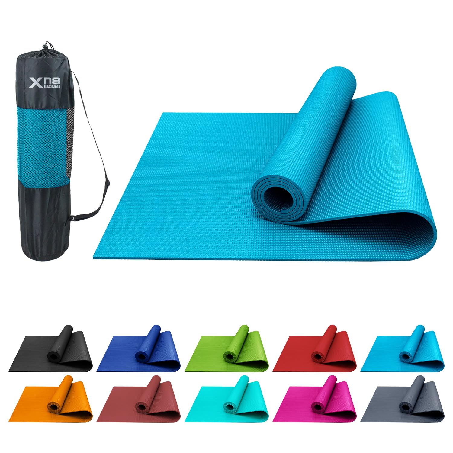 XN8 Sports PVC Yoga Mat 6mm Thick Non-Slip Exercise & Workout Mats with Carry Strap Ideal for Pilates, Gym, Stretching, Meditation – Lightweight for Home, Travel & Outdoor Fitness mat for men & Women
