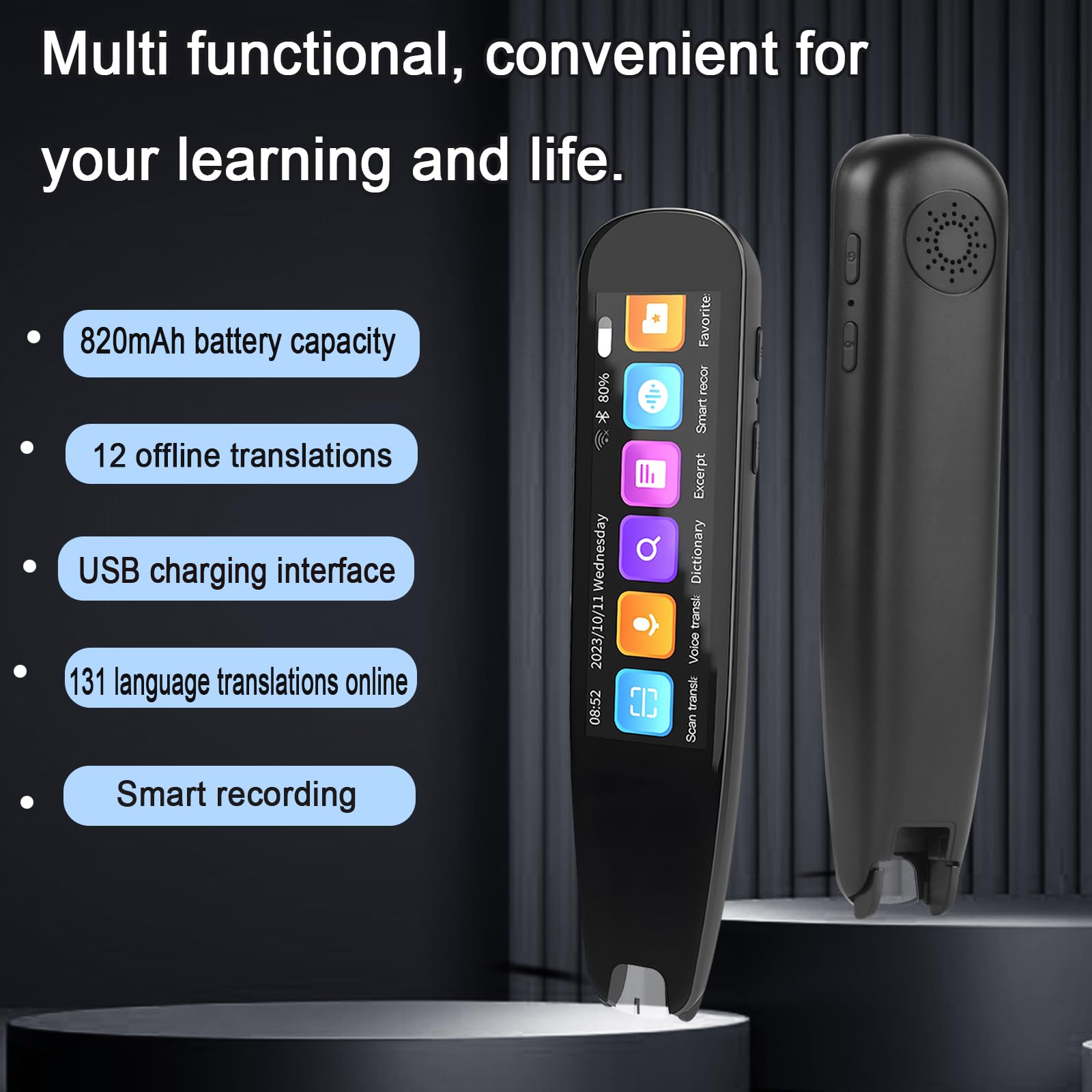 Gexmil Upgraded Translation Scanning Pen Record Black Scan Reader Pen Dictionary Pen Scanning Smart Scanner Translator Device for Language Learners Read Business Travel 125 Language… (Black)