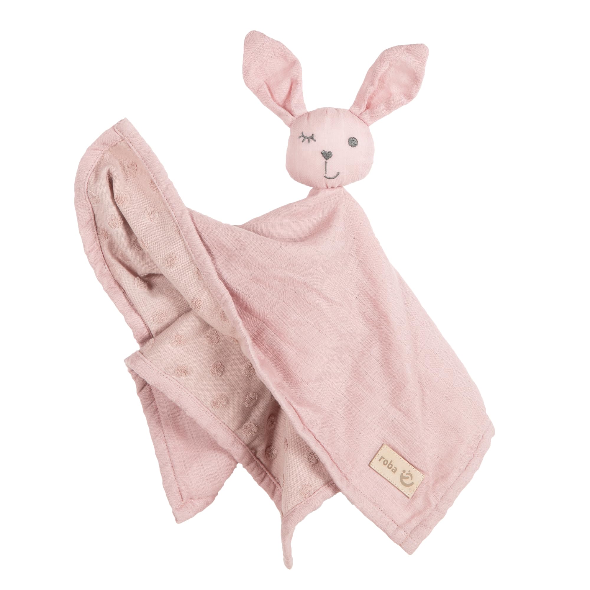 roba Baby Cuddle Cloth Lil Planet - 40 x 40 cm - Snuggle Cloth with Bunny Motif - Muslin - Organic Cotton GOTS Certified - Pink/Mauve