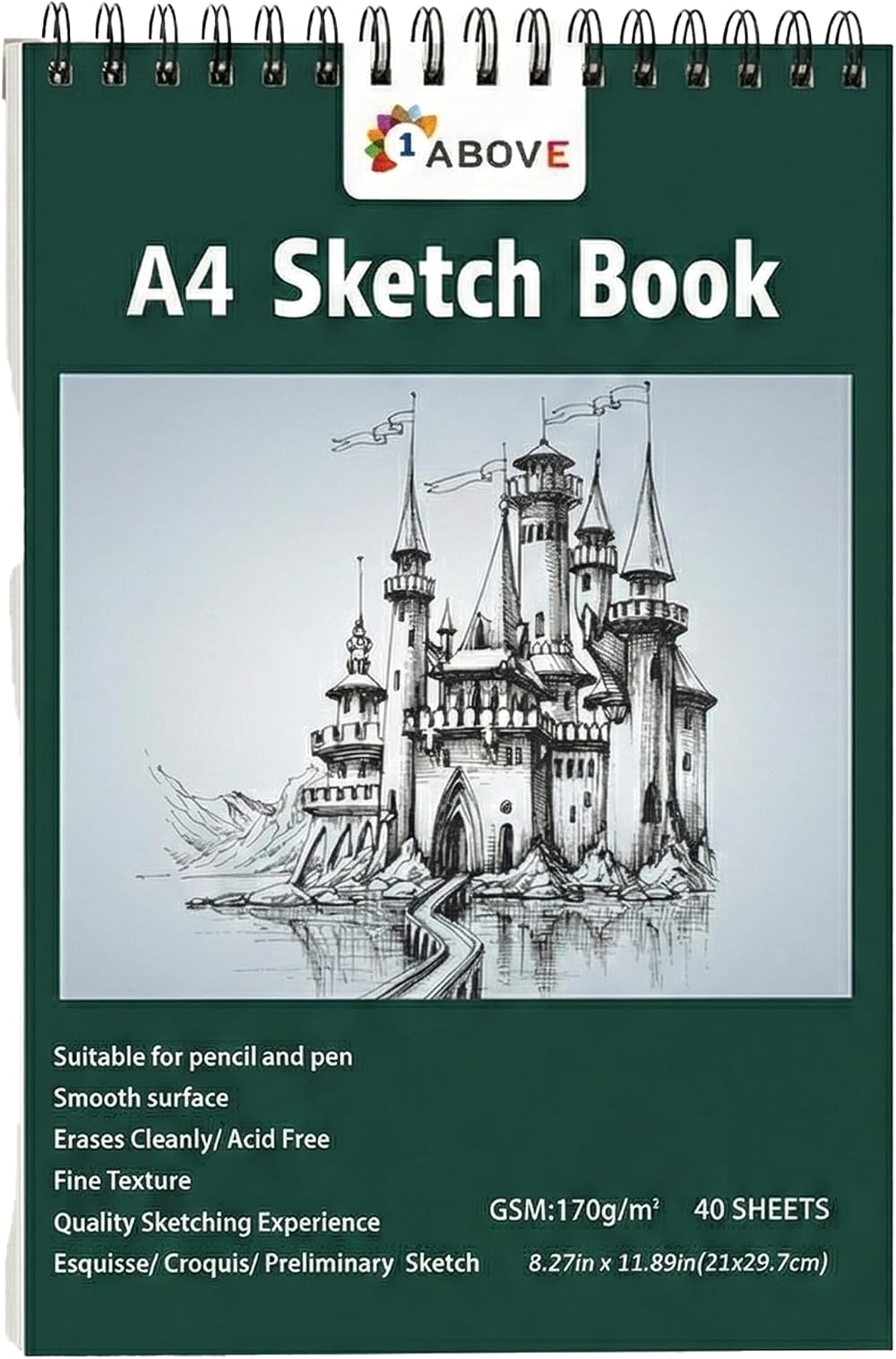 1ABOVE Artists Pad A4 170gsm 40 Sheets Spiral Bound Sketch Pad