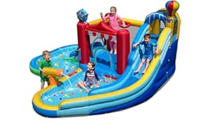 BOUNTECH Inflatable Water Slide with Bounce House, 8-in-1 Amusement Park Water Park, Wet Dry Bounce Castle with Ball Pit, Wat