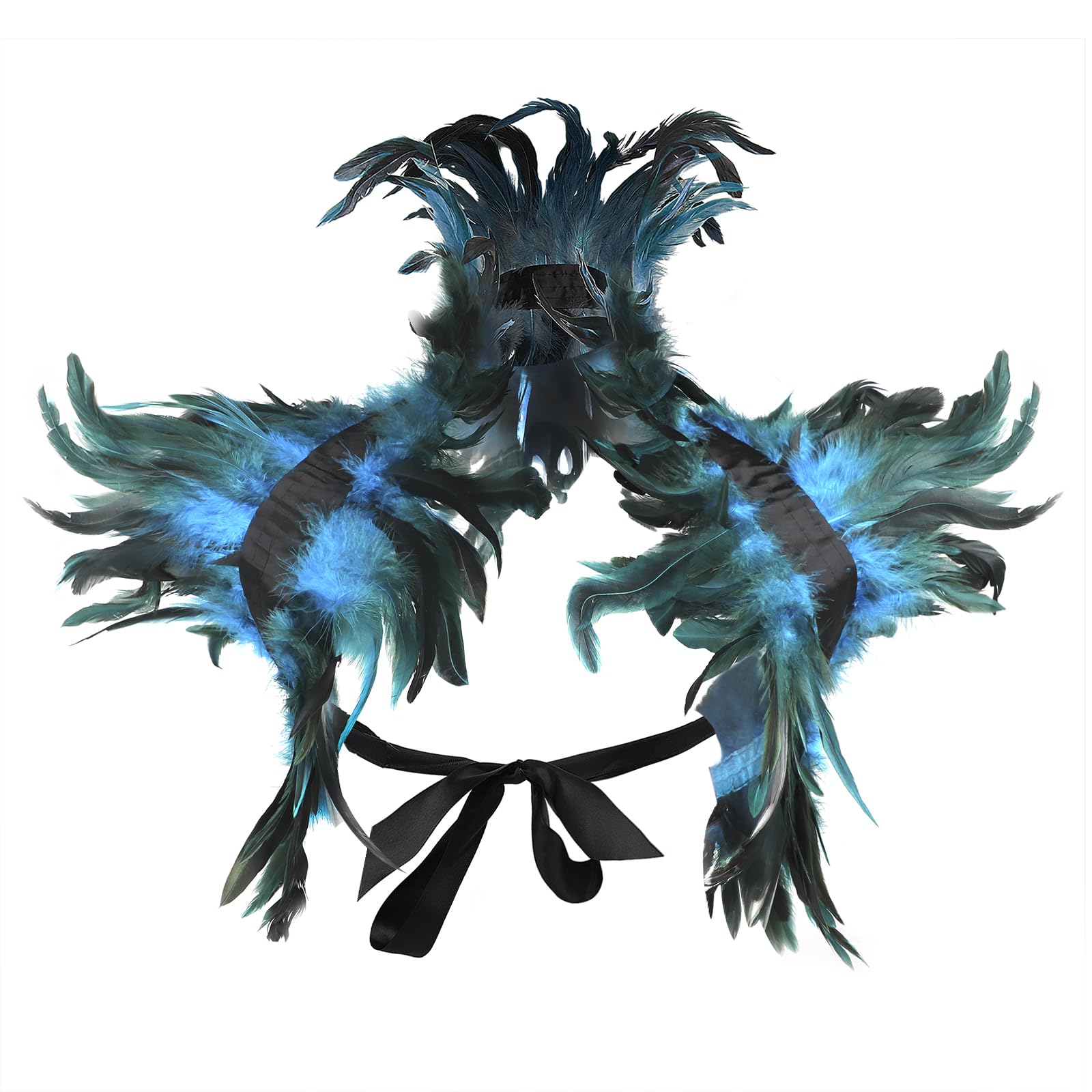 Gothic Punk Faux Feather Shrug Shawl Shoulder Wrap Cape with Collar Halloween Christmas Carnival Costume Shrug for Men and Women Cosplay Party Scarf Stage Performance Decoration Evening Dress