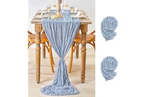 Dusty Blue Cheesecloth Table Runners 2 Packs 36x120 Inches Romantic Boho Gauze Table Runners for Vintage Wedding Party Bridal