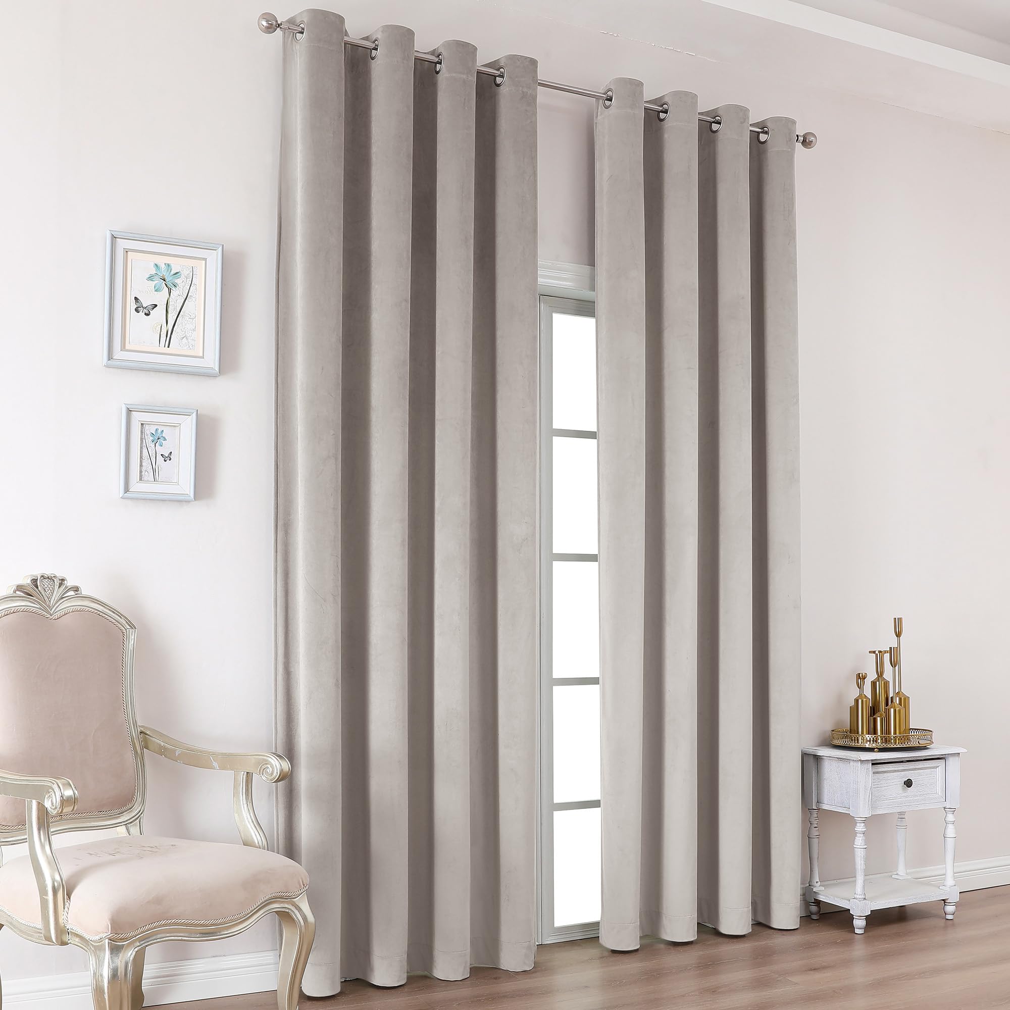 OWENIE Velvet Curtains 84 Inches Long 2 Panels Set, Stone Velvet ...