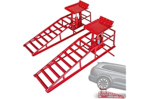 LOCKIETTA Hydraulic Car Ramps 2 PCS, 11050LBS Heavy Duty Car Ramp with Hydraulic Jack, Ramps for Oil Changes High Lift 9"-14.2", Oil Change Ramps for Pickup Trucks, Red