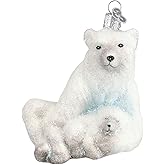 Old World Christmas Polar Bear with Cub Glass Blown Ornament for Christmas Tree, Handcrafted Holiday Decoration, Wildlife Animal Collection