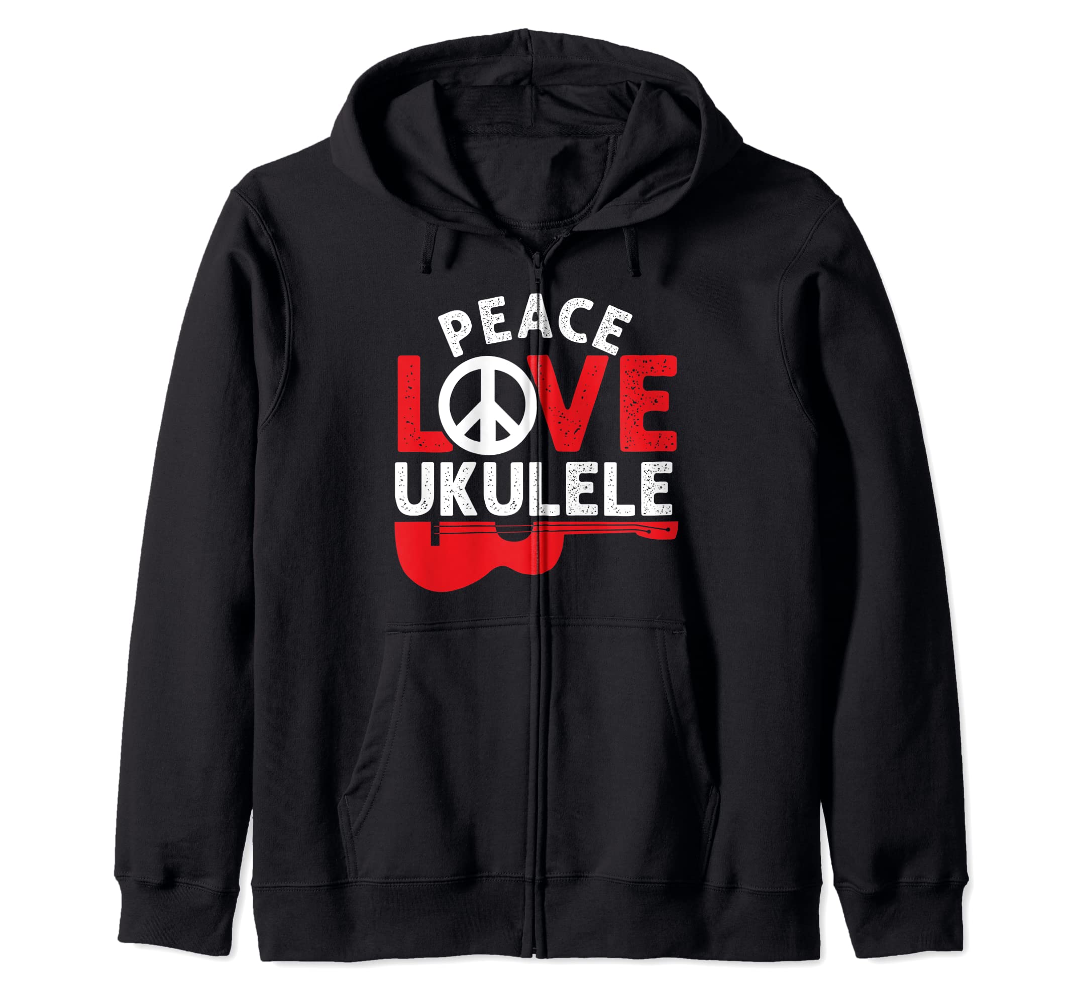 Peace Love Ukulele Hawaiian Acoustic Hawaii Guitar Uke Zip Hoodie
