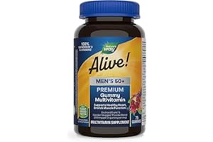 NATURE'S WAY Nature’s Way Alive! Men’s 50+ Premium Gummy Multivitamin, Supports Healthy Heart, Brain & Muscle Function*, B-Vitamins, Vegetarian, Grape, Orange and Cherry Flavored, 75 Gummies (Packaging May Vary)