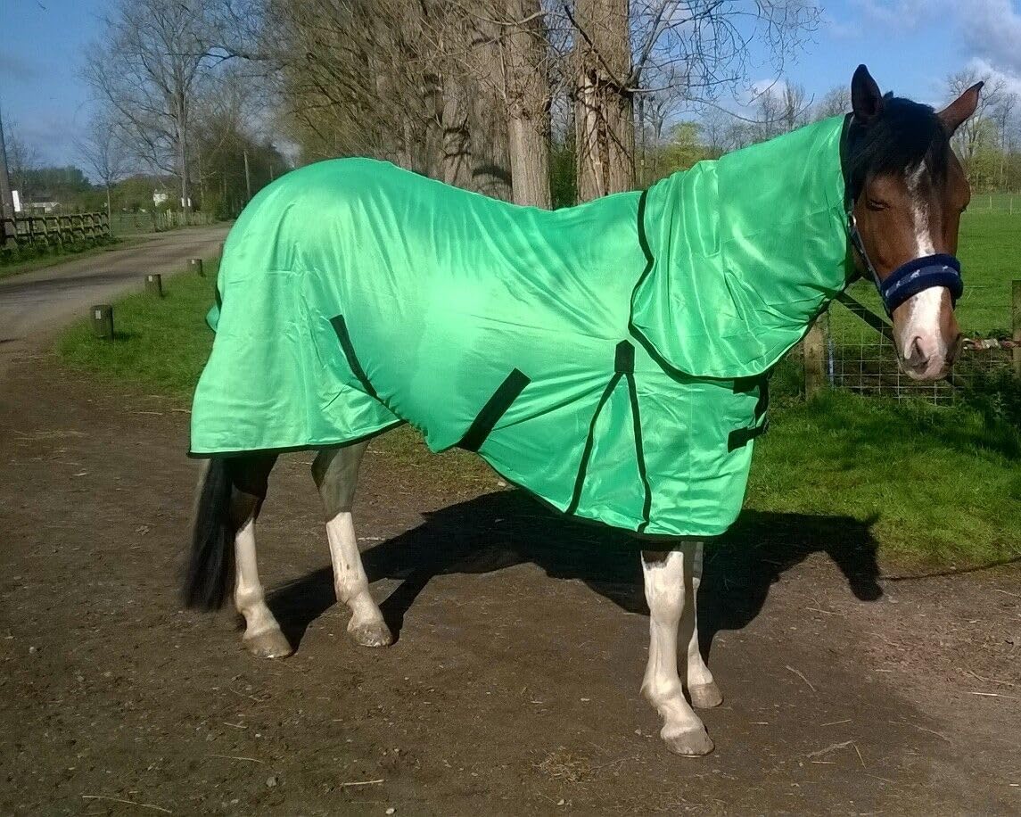 Cwell Equine Bug Away Horse fly rug combo attached neck cover Parrot Green (5'6")