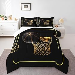 Manfei Basketball Comforter Set Queen Size, Gold