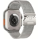 Dhwazz Milanese Loop Band for Apple Watch Ultra 3 2 1 49mm / Series 11 10 9 8 7 6 5 4 46mm 45mm 44mm / SE 3 2 1 Men Women, Parachute-Style Buckle Stainless Steel Mesh Metal Strap Titanium for iWatch