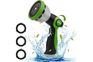 BIBURY Water Hose Nozzle Sprayer, Hand Sprayer with 10 Watering Patterns and On Off Valve Thumb Control, High Pressure Garden Hose Spray Nozzle for Watering Plants, Car Wash and Showering Pets (Green)