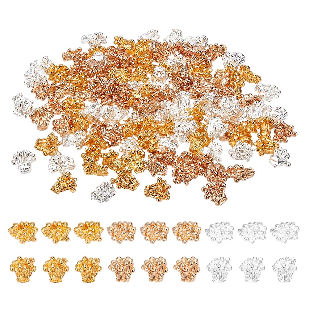 NBEADS 120 Pcs 3 Colors Gold Stamen Alloy, 7x6.5mm 3D Nail Charms Metal Flower Nail Art Cabochon for DIY Bracelet Necklace Earring Jewelry