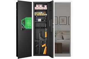 MyVoice 53" In-Wall Gun Safe Between Studs, Dual Alarm System Hidden Rifle Safe with Electronic Touchscreen Lock, 19-Gauge Steel for Concealed Firearm Storage, Silent Mode Home Defense, Quick-Access