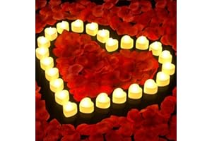 TRANQUILBLISS Rose Petals with 24 Pcs Flameless LED Candles, 1000 Pcs Artificial Rose Petals for Romantic Night, Tea Candles Battery Operated Flickering for Valentine’s Day, Anniversary, Proposal, Wedding Decor
