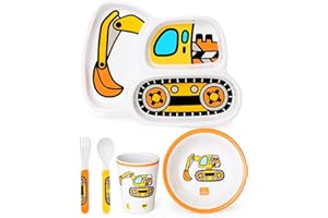 Lehoo Castle Kids Plates and Bowls Sets, Kids Dinnerware Set Includes Plate, Bowl, Cup and Tableware, Made of Durable Material, Perfect for Child, Toddler Utensils Self Feeding (5 Piece Construction)