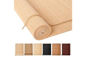 BAYUE Outdoor Bamboo Roller Blinds Shades, Vertical Lifting and Breathable Waterproof Design, Sun Shade, Blackout and Ventilation, Easy Installation - Ideal for Privacy Protection,44x40in（WxH