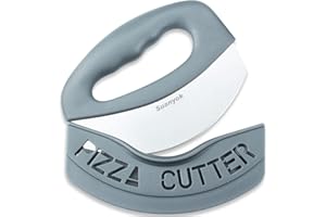 Suanyok Premium Pizza Cutter Food Chopper-Super Sharp Blade Stainless Steel Pizza Cutter Rocker Slicer with Protective Sheath Multi Function Pizza Knife Kitchen Tools,Dishwasher Safe (Gray)