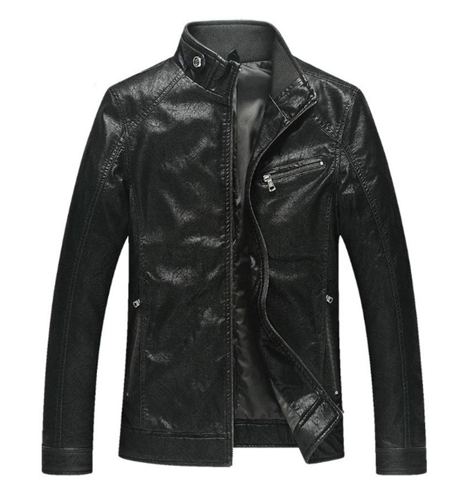 Double Plus Open DPO Men's Classy PU Leather Zip Front Moto Jacket
