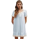 Nanxson Cotton Nightgown for Women Short/Long Sleeve Princess Nightdress Victorian Nightwear Lace Ruffled Nighties with Bow