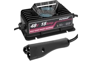 FILTERUP 48V 15A Golf Cart Battery Charger 3-Pin Triangle Style Plug Charger Compatible with EZGO RXV & TXT Models (Lead-Acid)