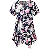 ZENNILO Womens Plus Size Casual Tunic Tops Summer Short Sleeve Shirts for Women Flowy Hankerchief Hemline