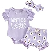 Onfmst Aunties Bestie Clothes Girl Newborn 0 3 6 12 18 Months Summer Outfit Fly Sleeeve Romper Daisy Shorts Headband Set