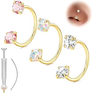 Horseshoe Nose Ring 20g 18g Gold Silver Opal CZ Double Gem Nose Rings Studs for Women Men 7mm 8mm Hypoallergenic Hoop Earring