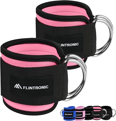 Flintronic Ankle Straps for Cable Machine Adjustable Neoprene D-Ring