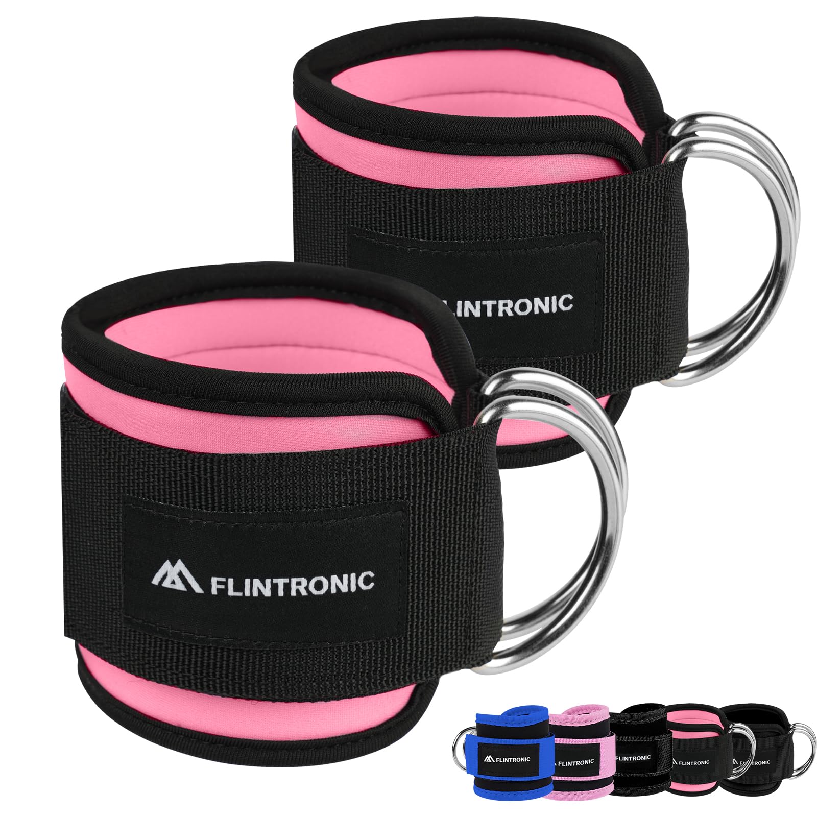 Flintronic Ankle Straps for Cable Machine, Gym Cuffs with Double Stainless Steel D-Ring, Gym Ankle Cuff with Adjustable Neoprene, Muscle Shaping for Men and Women