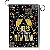 Happy New Year Garden Flag Cheers To The New Year 12x18 Inch Double Sided Small Burlap Welcome Winter Holiday Yard Outdoor Decorations