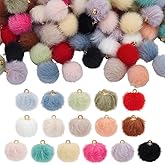 PH PandaHall 96PCS Pom Poms Charm, 16 Colors Pompoms Charm Fabric Fur Metallic Pompoms Pendants DIY Ball Charms with Iron Loops for Dangle Tassel Earrings Charms Pendant Jewellery Making