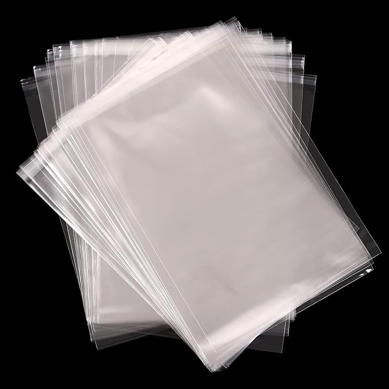 LEUOSO A4 Clear Self-Adhesive Cellophane Bags 100pk 22x30CM Food Safe Display