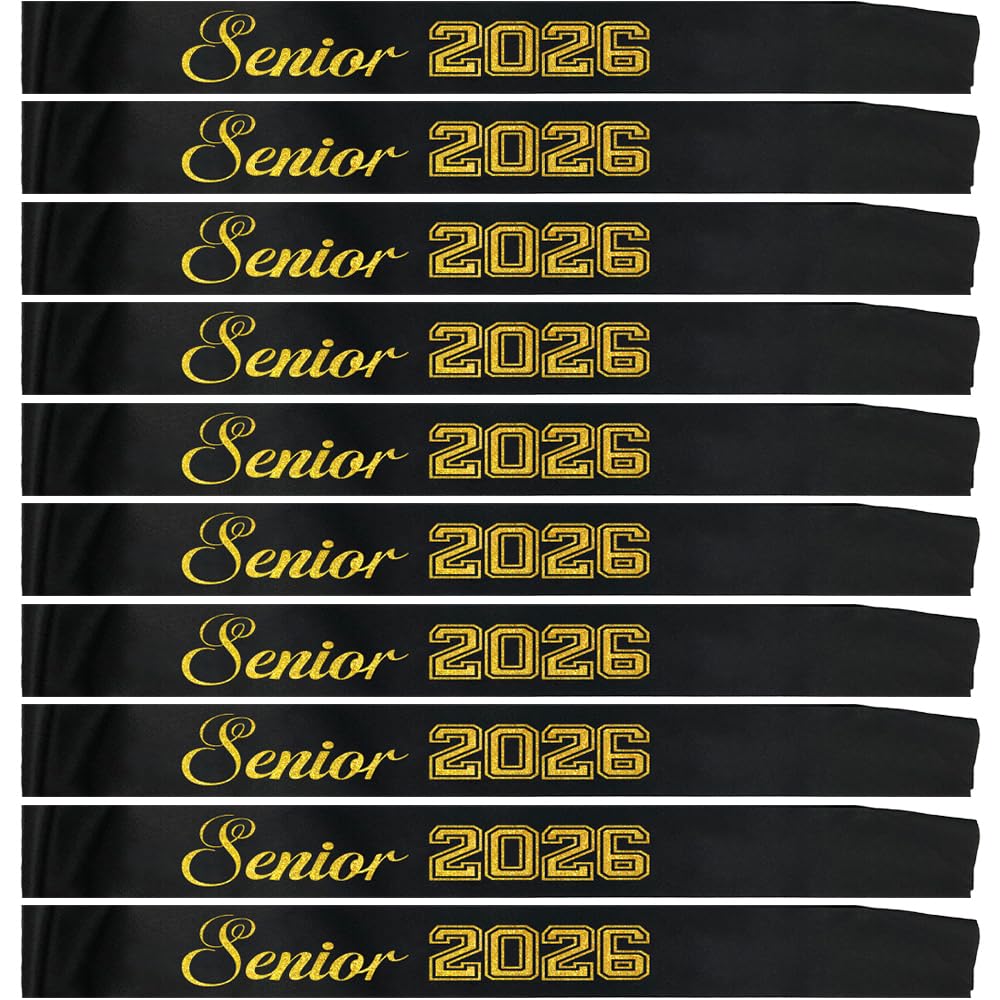 Photo 1 of 10 Pcs Senior Sashes Class of 2026 Gold Glitter Letter Celebration Competition Sash Graduation Party Supplies Black