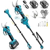 SEESII 2-in-1 Pole Pruning Shears, 1.6" Cutting Diameter Cordless Electric Pole Pruners, Brushless Motor, Dual 4.0Ah Batteries, Extra SK5 Blade, 4 Modes Adjustable Branches Cutter for Tree &amp; Flower