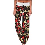 Christmas Pants for Women Snowflake Xmas Graphic Drawstring High Waist Pajama Pants Loose Wide Leg Trousers Sweatpants