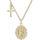 Vutapiro Virgin Mary Prayer Necklace Our Lady of Guadalupe Amulet Pendant for Women Jewelry Gift Simple Gold Cross Pendant Necklace