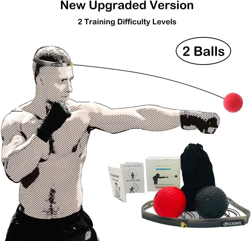 Pikabo Boxing Fight Ball Reflex for Improving Speed Reactions and Hand Eye Coordination, New Upgraded 2 Training Difficulty Levels Punching Ball with Silicone Sport Headband.