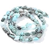 HAAMIIQII Natural Larimar Pebble Stone 5-8mm Small Irregular Freeform Tumbled Loose Gemstone Beads for Jewelry Making Strand 15 Inch (45-50pcs)