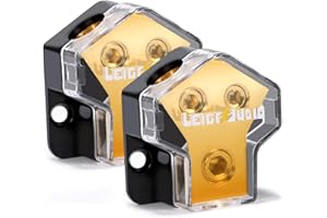 LEIGESAUDIO 0/2/4 Gauge in 4/8 Gauge AWG Out Amp Power Distribution Block for Car Audio Splitter-2 Way（2 Pack）
