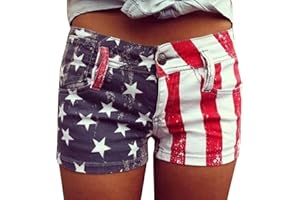 CGGMVCG 4th of July Shorts for Women American Flag Printed Denim Shorts High Waisted American Flag Womens Shorts