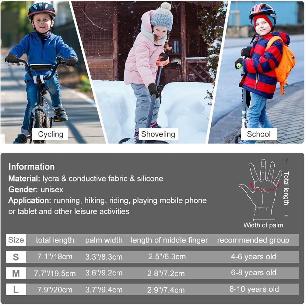 RUNACC Kid's Touchscreen Gloves for Boys and Girls, Warm Winter Running Sport Gloves 4 to 10 Ages (Pair): Clothing