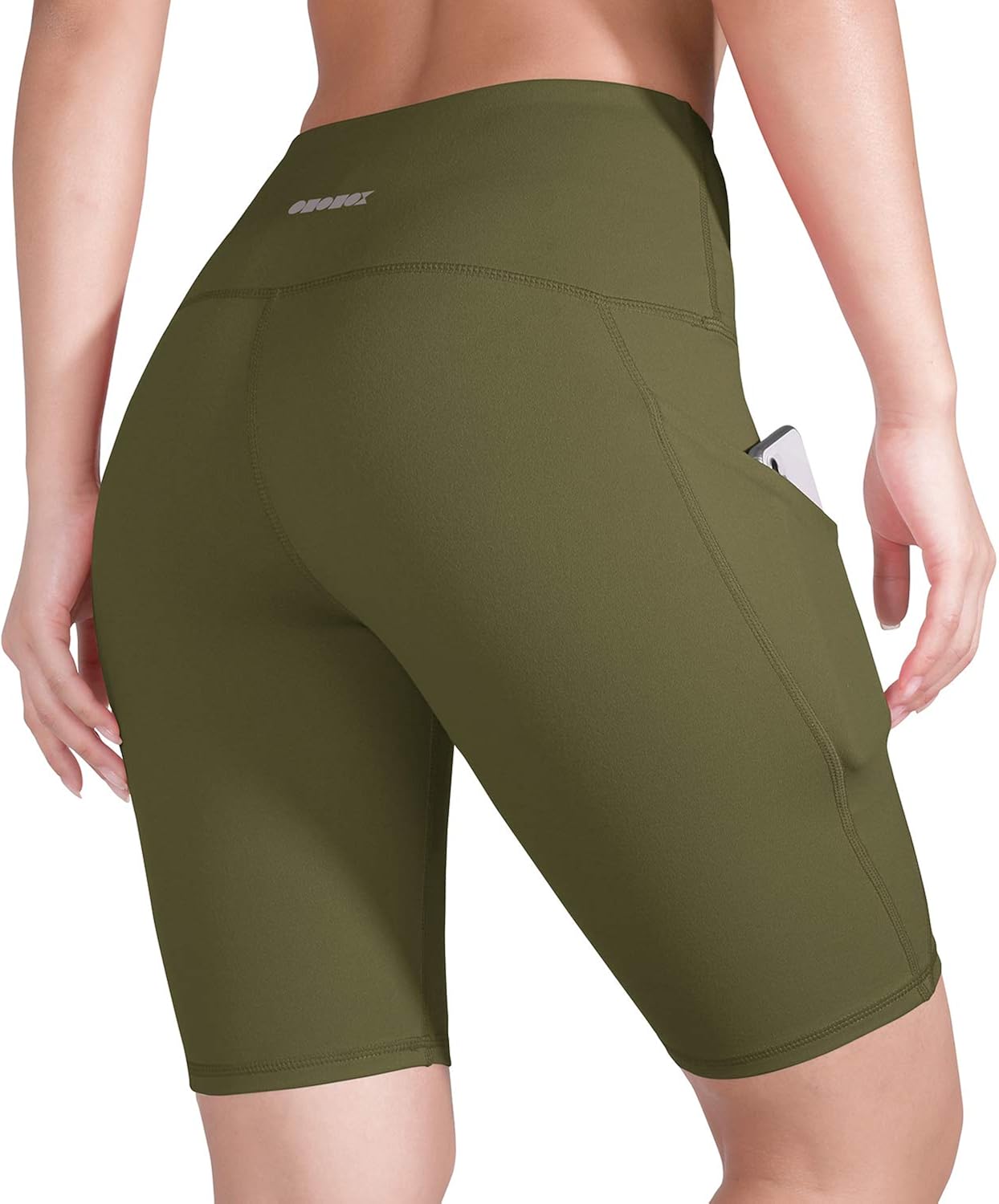 ODODOS High Waist Out Pocket Yoga Short Tummy Control Workout Running Athletic Non See-Through Yoga Shorts: Clothing