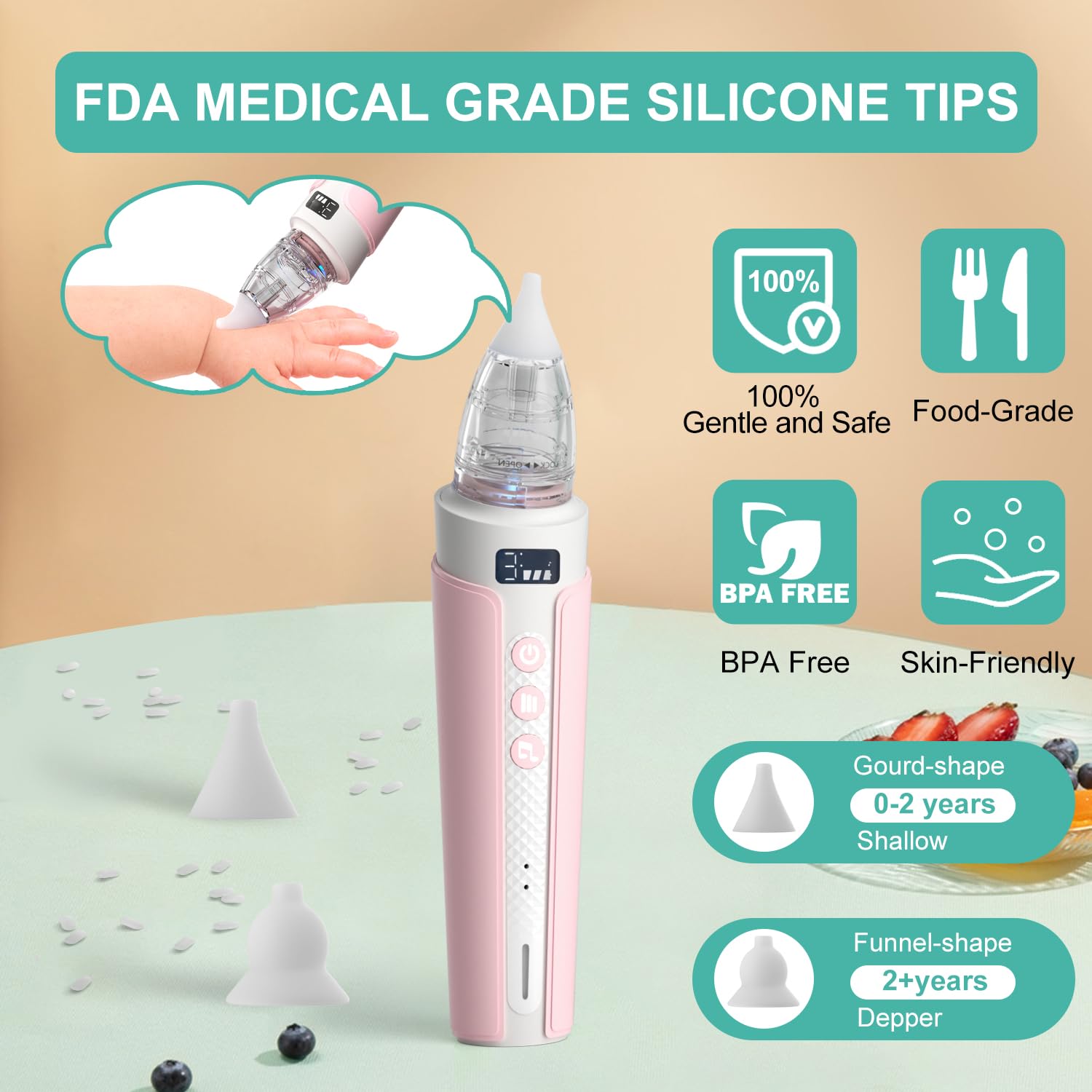 Wonder Living Electric Nasal Aspirator for Baby, Nose Sucker for Baby with IPX6 Waterproof, Self-Cleaning, Adjustable Nose Suction for Toddlers, Built-in Music & Light Soothing, Pink