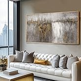 White and Gold Artwork for Walls Abstract Framed Poster Print 24"x48" Canvas Wall Art for Bedroom Neutral Artwork Decor for Office