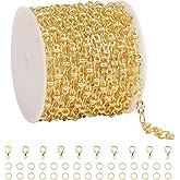 YOUBEIYEE 9.8 Feet Jewelry Chains Bulk on Spool 18K Gold Plated Chain for Jewelry Making Embossed Oval Link Chains