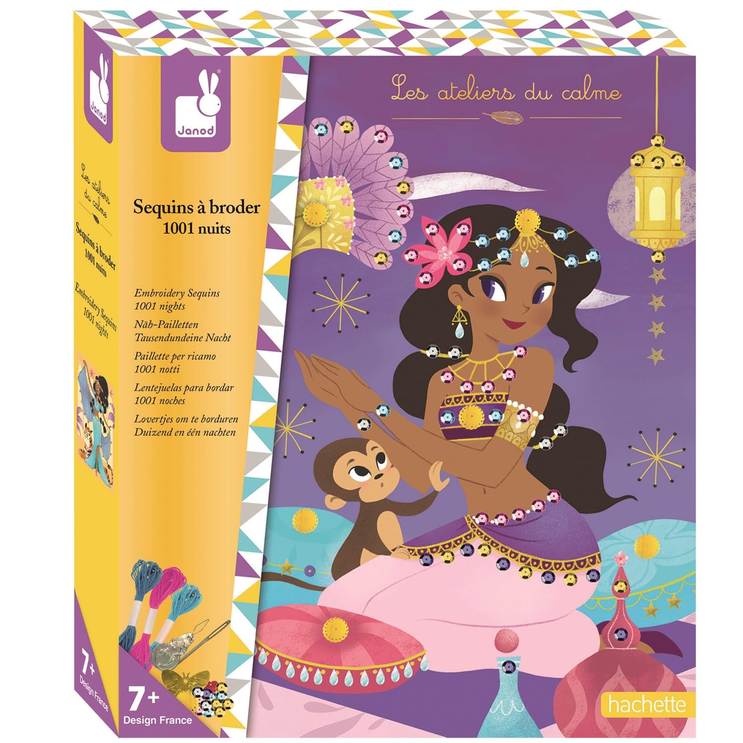 Janod - From 7 years old - Creative Sequin Kit to Embroider One Thousand and One Nights - Les Ateliers du Calme - Dexterity and Concentration - J07823