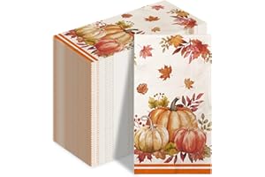 OIGCO 100 Pcs Fall Paper Napkins, Thanksgiving Guest Napkins, Autumn Watercolor Pumpkin Guests Disposable Hand Towels for Harvest Home Dinner Kitchen Bathroom Decor